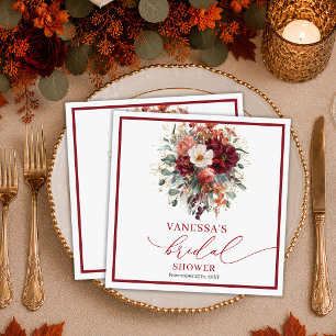Boho Burgundy Gold Floral greenery bridal shower n Napkins