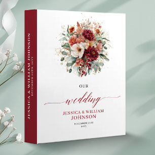 Boho Burgundy Gold Floral Greenery wedding memory 3 Ring Binder