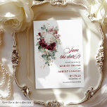Boho burgundy gold roses save the date wedding  invitation<br><div class="desc">✅ For matching items search 208W in my collections ✅ Celebrate your love with this boho watercolor wedding invitation, featuring burgundy and white roses accented with gold leaves. Designed in a luxurious palette of burgundy, marsala, maroon, deep red, blush, and gold, this invitation combines romantic elegance with boho charm, perfect...</div>