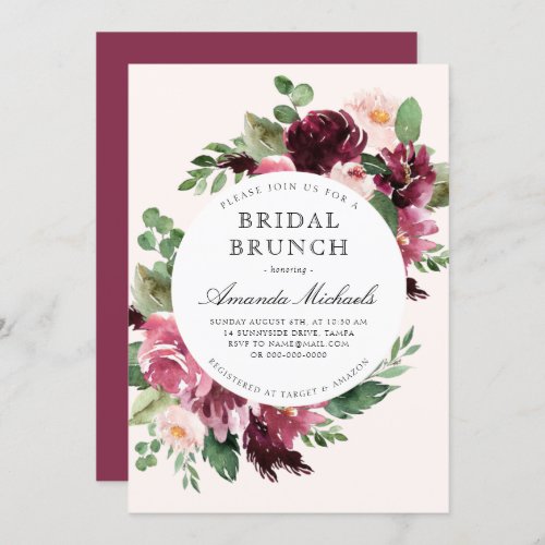 Boho Burgundy Greenery Floral Bridal Brunch Shower Invitation