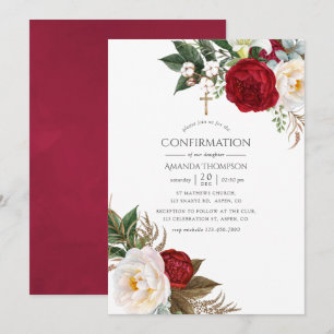 Boho Burgundy - Marsala Floral Confirmation Invitation