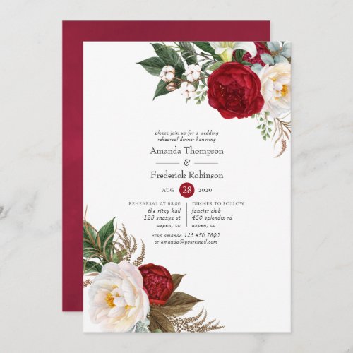 Boho Burgundy _ Marsala Floral Rehearsal Dinner Invitation