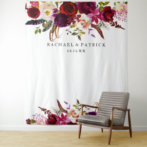 Boho Burgundy Marsala Floral Wedding Backdrop