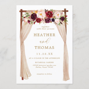 Boho Burgundy Marsala Floral Wedding Invitation
