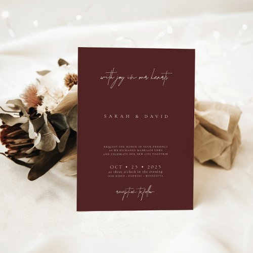 Boho Burgundy Modern Minimalist Elegant Wedding Invitation