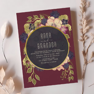 Boho Burgundy Navy Floral Wedding Invite