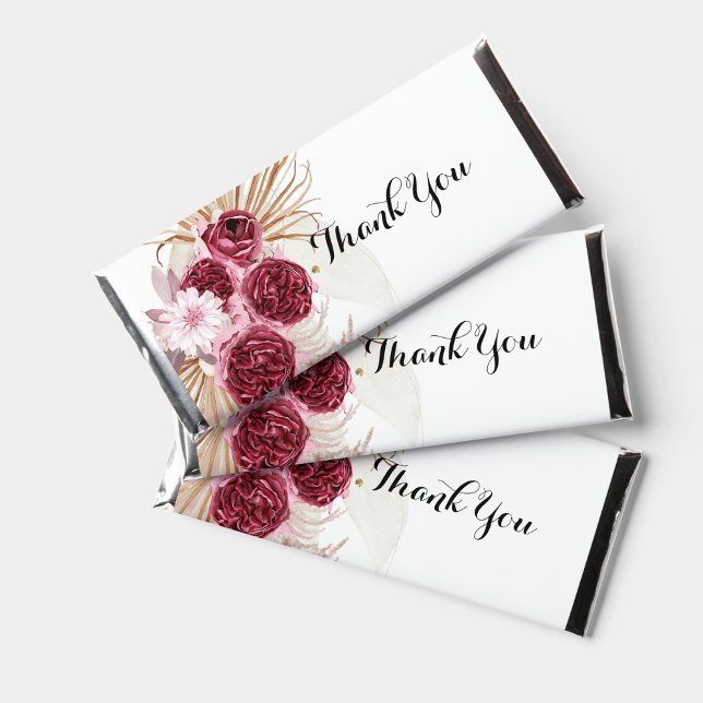 Boho Burgundy Pampas Grass Candy Wrapper Label Hershey Bar Favors (Creator Uploaded)