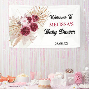 Boho Burgundy Pampas Grass Welcome Backdrop Banner