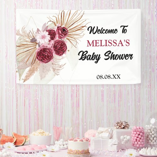 Boho Burgundy Pampas Grass Welcome Backdrop Banner