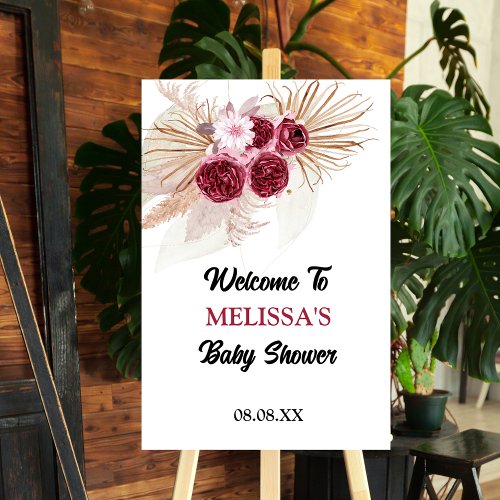 Boho burgundy pampas grass welcome sign