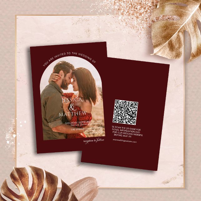 Boho Burgundy Photo Arch Wedding Invitation (Creator Uploaded)