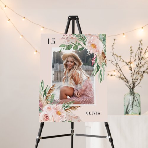 Boho Burgundy Photo Birthday Poster Personalized