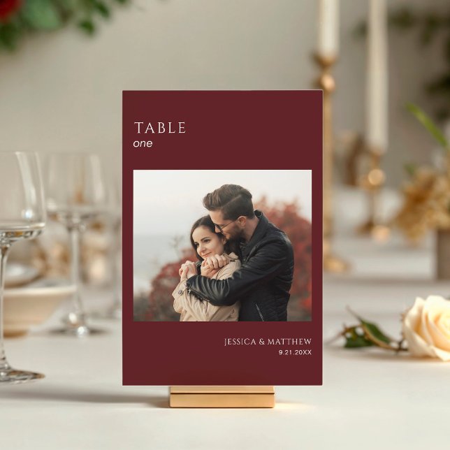 Boho Burgundy Photo Wedding Table Number (Creator Uploaded)