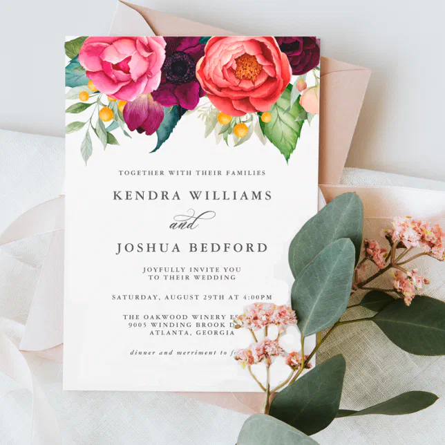 Boho Burgundy Pink and Terracotta Floral Wedding Invitation | Zazzle