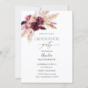 Boho Burgundy & Pink Floral Graduation Party Invitation