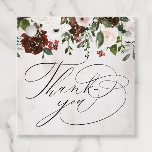 Boho Burgundy Pink Rose Floral Wedding Thank You Favor Tags