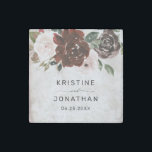 Boho Burgundy Pink Rose Watercolor Floral Wedding Stone Magnet<br><div class="desc">This elegant boho floral wedding stone magnet features hand painted burgundy and blush pink watercolor roses with greenery on the left and to the right is your names and return address to personalize on a shiny champagne and tan watercolor background. Designed by Susan Coffey.</div>