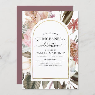Boho Burgundy Quinceañera Floral Invitation