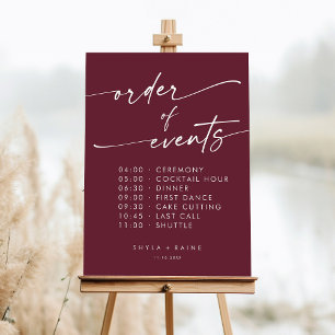 Boho Burgundy Red Order Of Events Wedding Sign