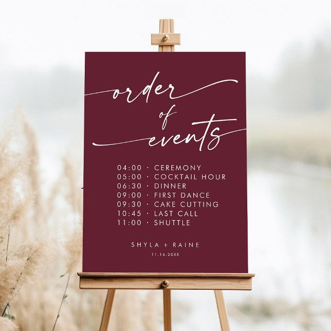 Boho Burgundy Red Order Of Events Wedding Sign (Creator Uploaded)
