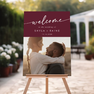 Boho Burgundy Red Photo Wedding Welcome Sign
