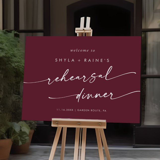 Boho Burgundy Red Rehearsal Dinner Welcome Sign (Creator Uploaded)