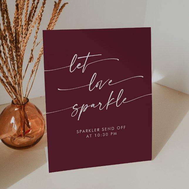 Boho Burgundy Red Sparkler Send Off Wedding Pedestal Sign (Boho Burgundy Red Sparkler Send Off Wedding Pedestal Sign)