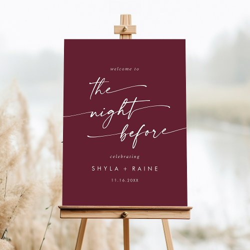 Boho Burgundy Red Welcome The Night Before Sign