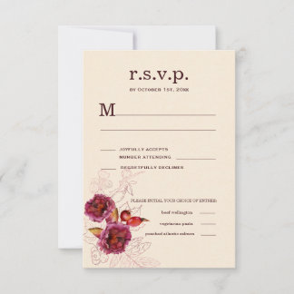 Boho Burgundy Rose RSVP Card
