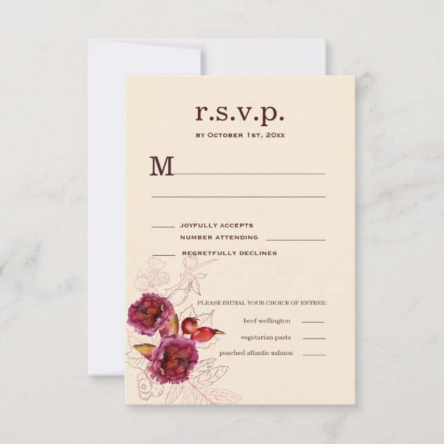 Boho Burgundy Rose RSVP Card (Front)