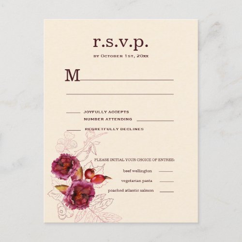 Boho Burgundy Rose RSVP Postcard