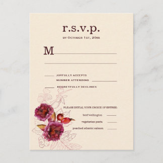 Boho Burgundy Rose RSVP Postcard