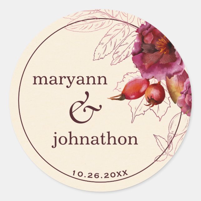 Boho Burgundy Rose Tracery  Classic Round Sticker (Front)