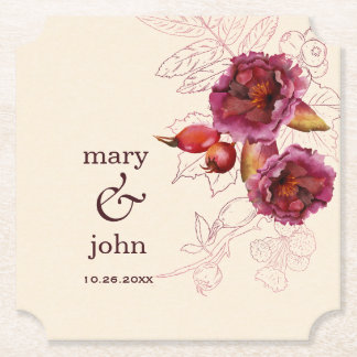 Boho Burgundy Rose Tracery Paper Coaster