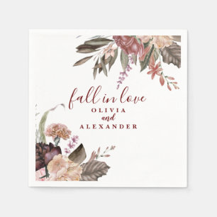 Boho Burgundy Roses fall in love floral wedding Napkins
