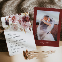 Boho Burgundy Terracotta Dahlia Wedding Invitation
