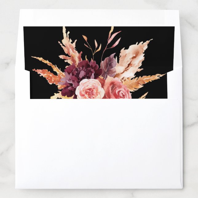 Boho Burgundy Terracotta Floral Black Wedding  Envelope Liner (In Envelope)