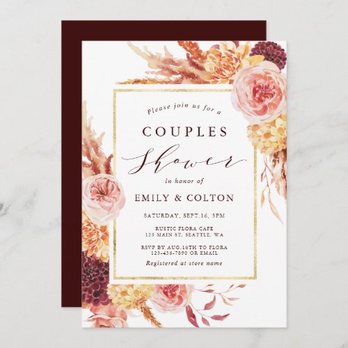 Boho Burgundy Terracotta Floral Couples Shower Invitation