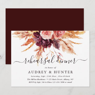 Boho Burgundy Terracotta Floral Rehearsal Dinner Invitation
