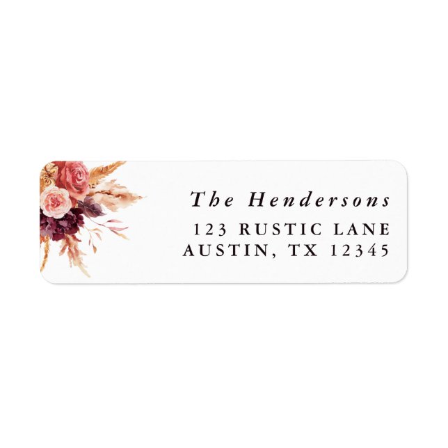 Boho Burgundy Terracotta Floral Return Address  Label (Front)