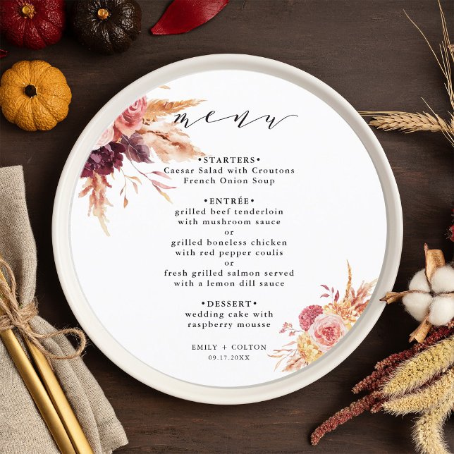 Boho Burgundy Terracotta Floral Wedding Circle Menu (Creator Uploaded)