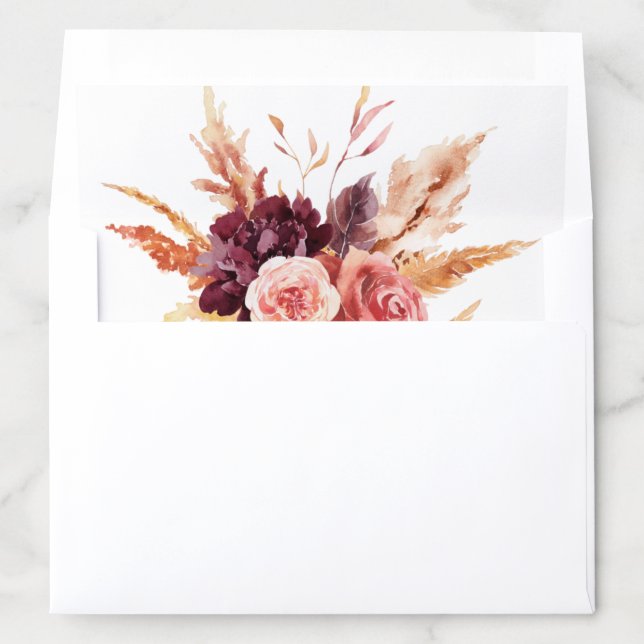 Boho Burgundy Terracotta Floral Wedding Envelope Liner (In Envelope)