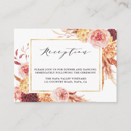 Boho Burgundy Terracotta Floral Wedding Reception Enclosure Card