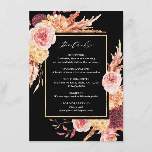 Boho Burgundy Terracotta Flowers Wedding Details Enclosure Card