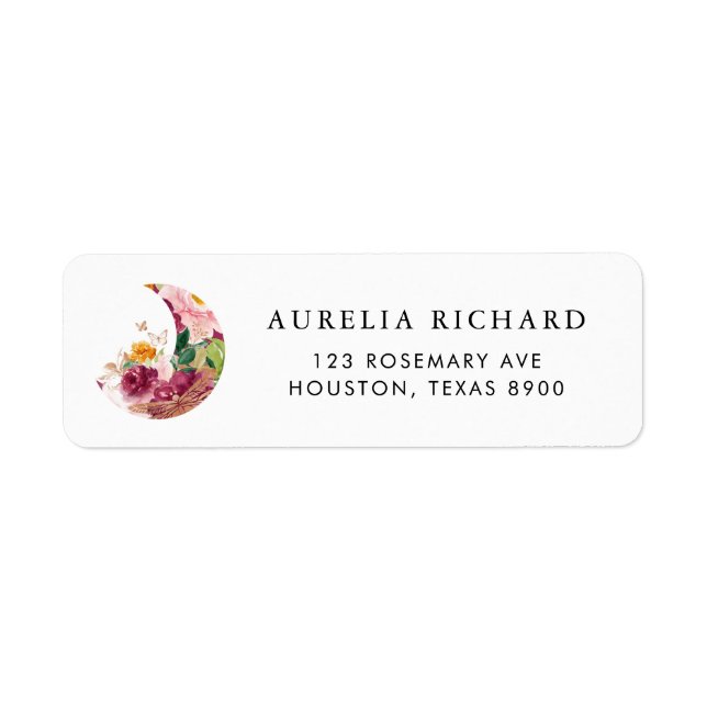 Boho Burgundy Watercolor Floral Moon Label (Front)