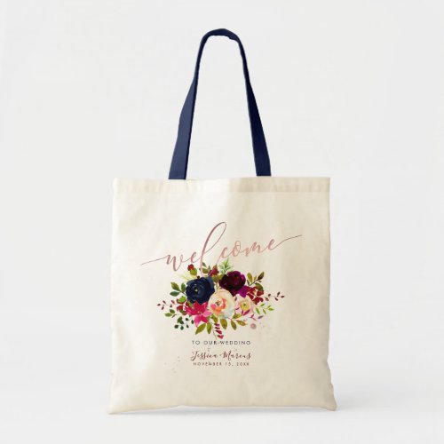 Boho Burgundy Watercolor Flowers Welcome Gifts Tote Bag