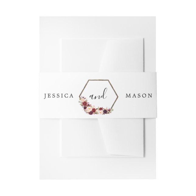 Boho Burgundy Wedding Invitation Belly Bands Band (Front Example)
