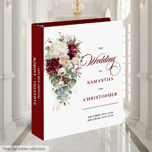 Boho Burgundy White Artistic Wedding Memory Album 3 Ring Binder