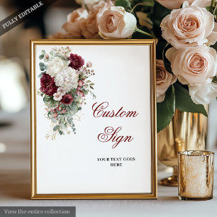 Boho Burgundy White Elegant Floral Wedding Sign