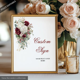 Boho Burgundy White Floral Wedding Custom Sign